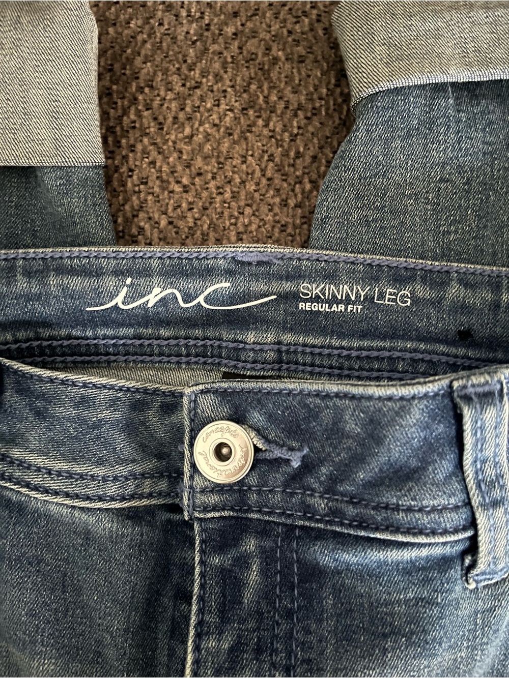 INC International Concepts Dark Blue Skinny Jeans with Crystal Accents - Picture 4 of 4